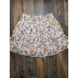 Joie Floral Smocked Mini Skirt Clip Dot Tiered Ruffle Boho Cream Blue Large